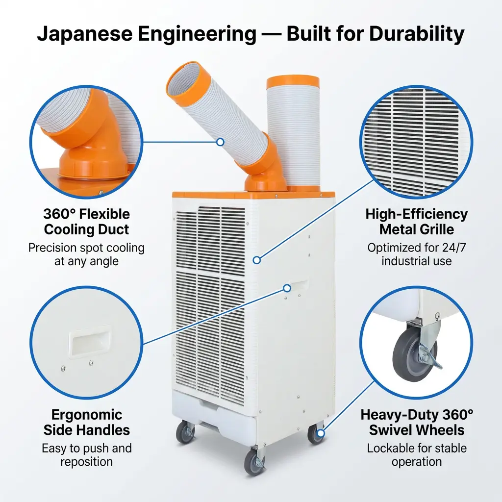 OEM Πορτοκαλί Λευκό Ιαπωνικό Στιλ 3 min Rapid Cooling Spot Cooler Βιομηχανικό κλιματιστικό για εργαστήριο μεταλλουργίας OEM Πορτοκαλί Λευκό Ιαπωνικό Στιλ 3 min Rapid Cooling Spot Cooler Βιομηχανικό κλιματιστικό για εργαστήριο μεταλλουργίας