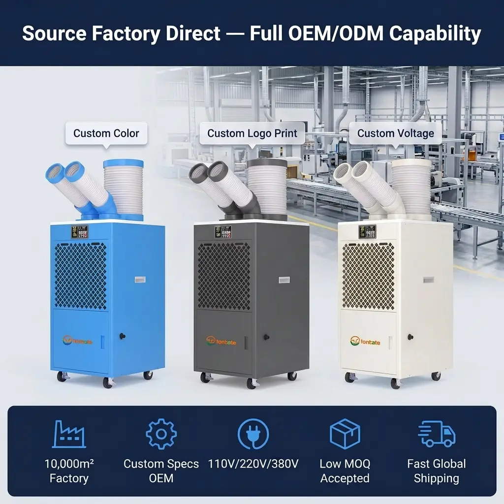 Φορητή μονάδα OEM/ODM βιομηχανικής μονάδας AC Caster Wheel Warehouse Server Room Emergency Temporary Cooling Machine