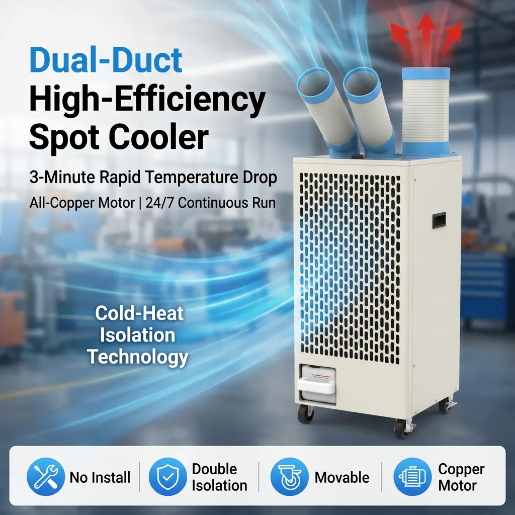 OEM λευκό μεταλλικό σώμα 24 7 Dual Duct Cold Heat Isolation Φορητό σημείο ψύξης Βιομηχανικό κλιματιστικό για συνεργείο
